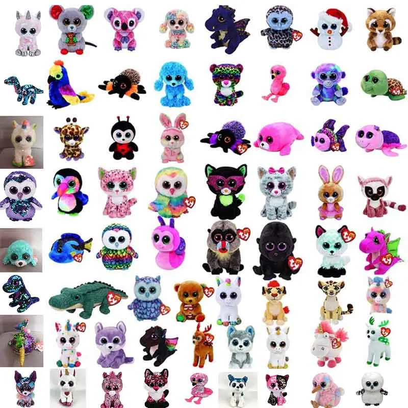 

TY Beanie Boos 15cm Sequin Dangler Unicorn Bird Dog Cat Fox Owl Fish Dragon Plush Toys Big EyesStuffed Animal Soft Toy Kid Gift