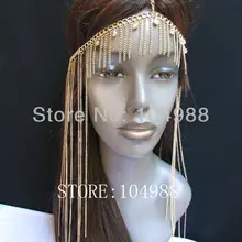 2013 по-162 уникальный дизайн в греческом стиле Женская Золотая цепочка для ношения на голове ювелирные изделия серебряные стразы длинные стороны ретро