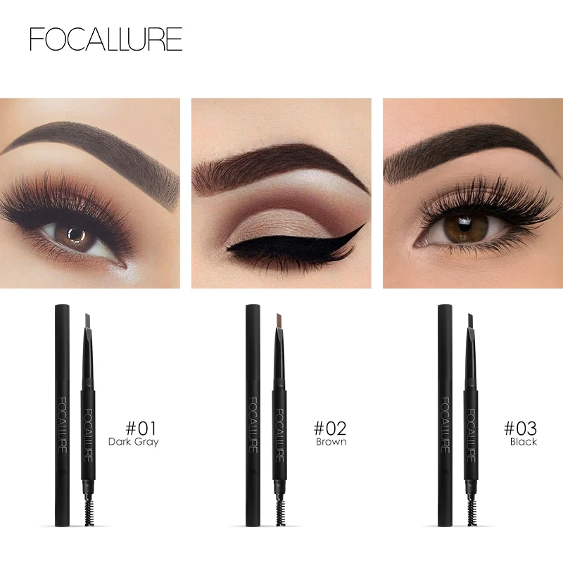 Focallure 2 في 1 العين قلم حواجب ماكياج 3 الطلاء نمط الحاجبين فرش مستحضرات التجميل جبين أدوات بطانة العين قلم حواجب