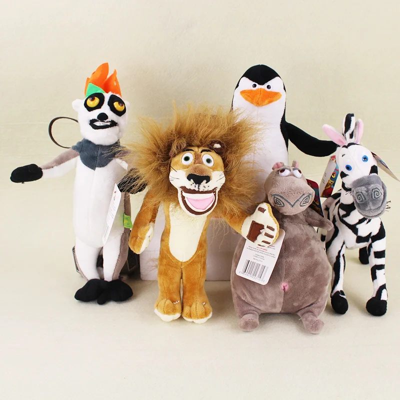 Madagascar 5 Classic Plush Dolls Penguin Skipper Lion Alex Zebra Marty King Julien Hippopotamus Gloria Kids