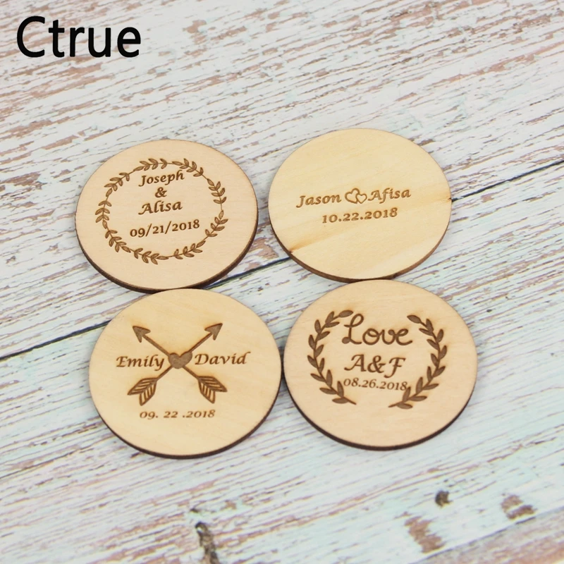  Personalized Wood tag Custom name & date wooden tags Rustic Wedding Invitation Souvenirs for guests - 32919737796