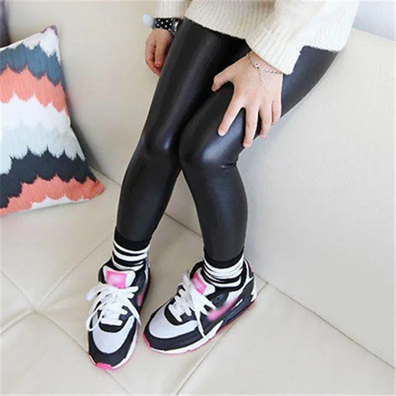 

New Autumn Bbay Pants Hot Baby Girls Kids Stretchy Faux Leather Skinny Synthetic Black Pants Leggings Trousers Long Black
