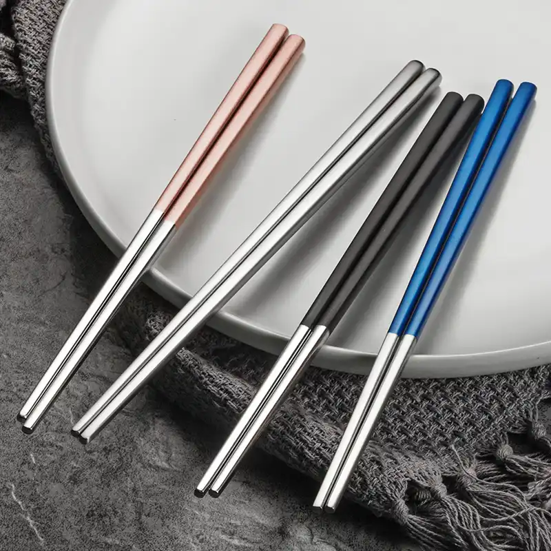 1 Paar wiederverwendbare Essstäbchen Metall koreanische chinesische Edelsta P1N5