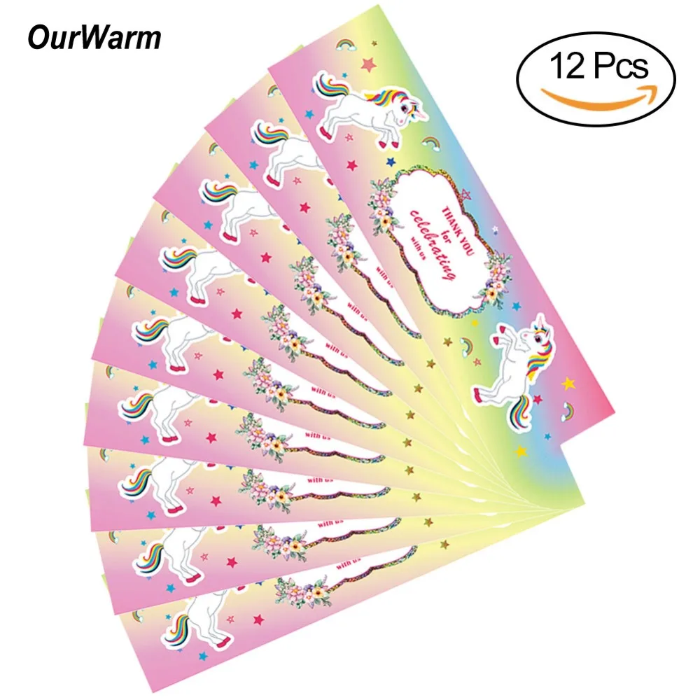 OurWarm Unicorn Party Accessories 12pcs Paper Water Bottle Sticker Unicorn Birthday Party Decoartion Kids Baby Shower Supply