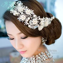Aleación importado plateado cristalino de la perla nupcial tiara tocado joyería pelo accesorio del pelo de la boda para las novias