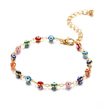 NEWBUY 2020 gran oferta colorido mal de ojo perlas pulsera de tobillo para las mujeres de Color oro enlace cadena tobilleras venta al por mayor