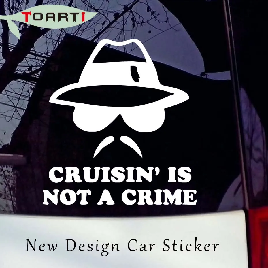 

13*14CM Cruisin' Is Not A Crime Funny Vinyl Car Stickers Beard Man With Glasses Window Decorative Adhesive Decals Car Styling