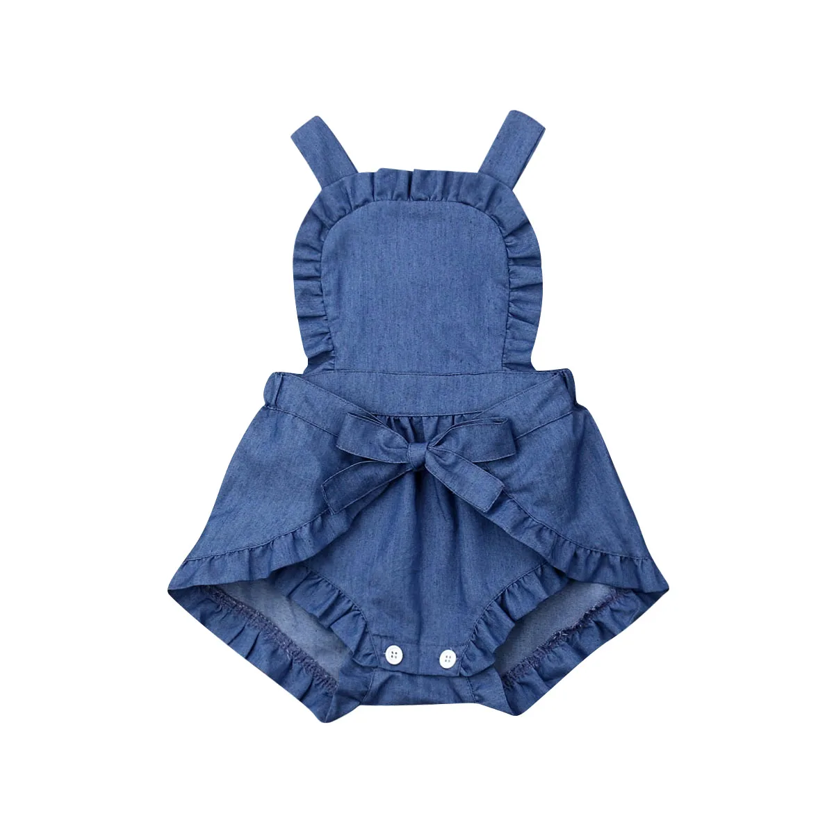 

Lovely Newborn Baby Girl Sleeveless Backless Denim Bodysuit Jumpsuit One Pieces Summer Clothes