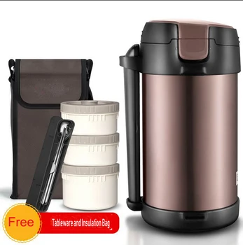 

2.2L Double 304 Stainless Steel Vacuum Flasks Food Thermos 3-layers Lunch Box with Bag Chopsticks Heated Food Container