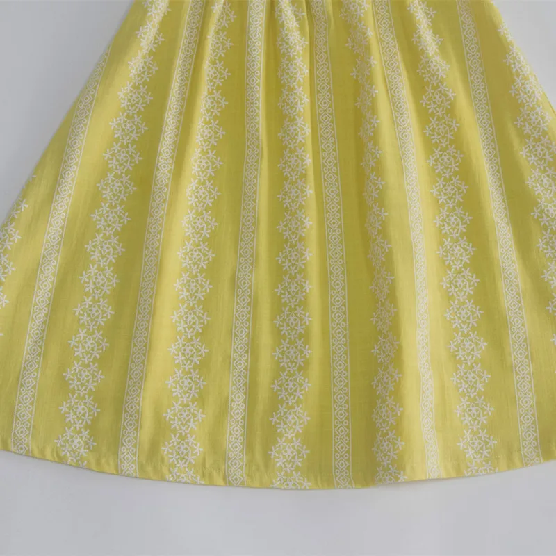 DFXD Teenagers Girls Summer Dress 2018 Fashion Lovely Baby Yellow Print Sleeveless Loose Beach Dress Kids Costumes Vestido 3-14Y