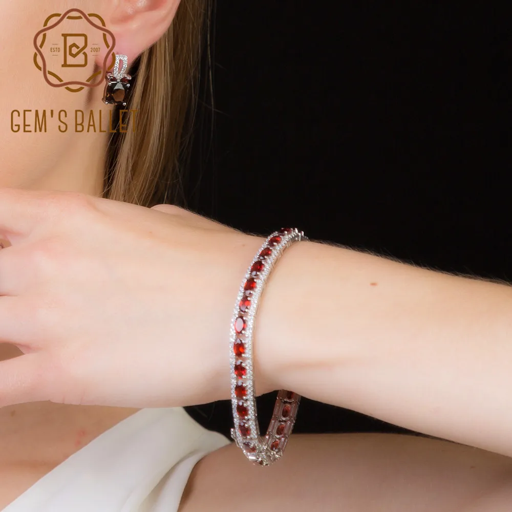 

Gem's Ballet 16.80Ct Natural Red Garnet Gemstone Bracelets & Bangles For Women Wedding Fine Jewelry 925 Sterling Silver Bracelet