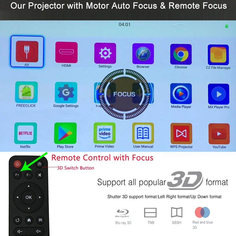 Smartldea T5 HD 4K реальный 3D DLP проектор батарея с зумом, авто Keystone, Android 6,0 WiFi светодиодный Smart Proyector Bluetooth Airplay