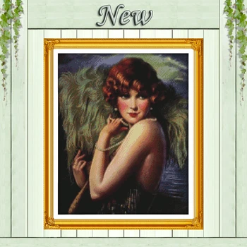 

Fan dancer Dance beauty girl painting counted print on canvas 14CT 11CT DMC Cross Stitch kits Needlework Drawing Sets Embroidery