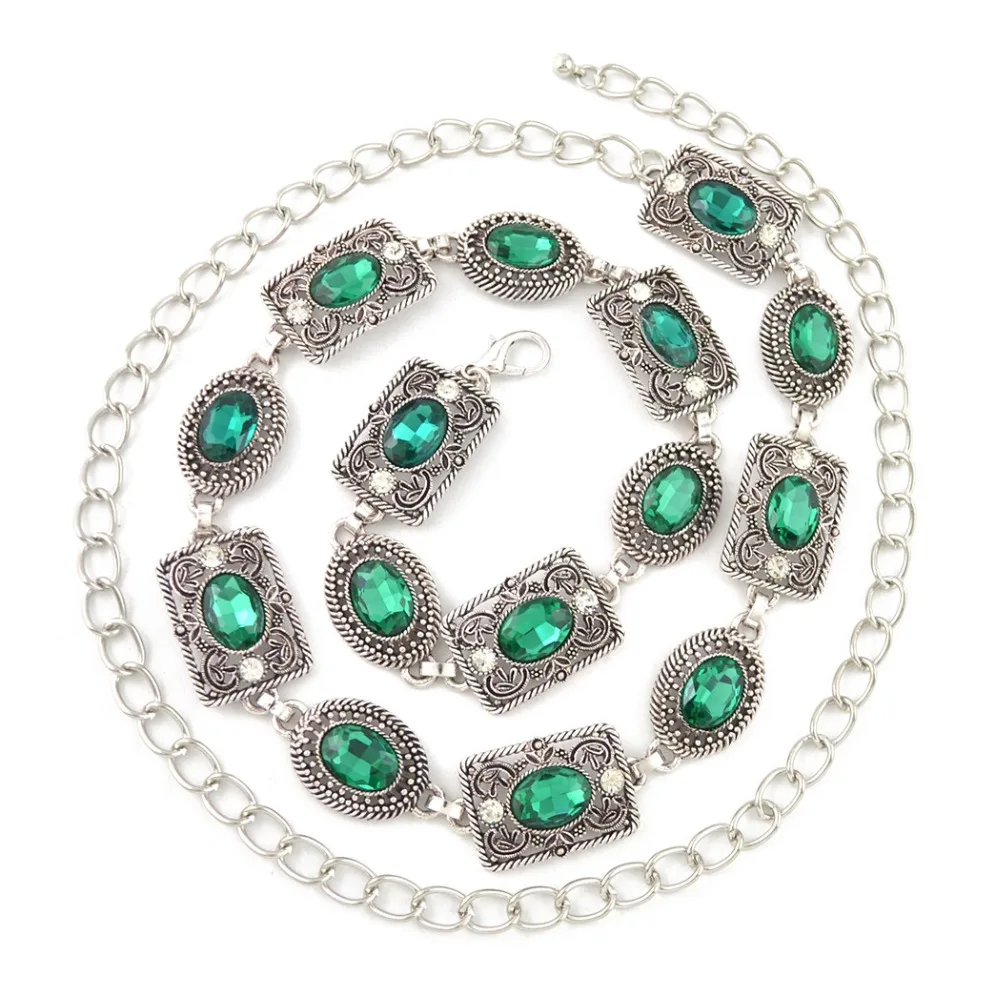 

Sexy Ladies Green Red Blue Crystal Stone Belly Chains For Women Geometric Statement Beach Jewelry Dress Belt Wedding Party Gift