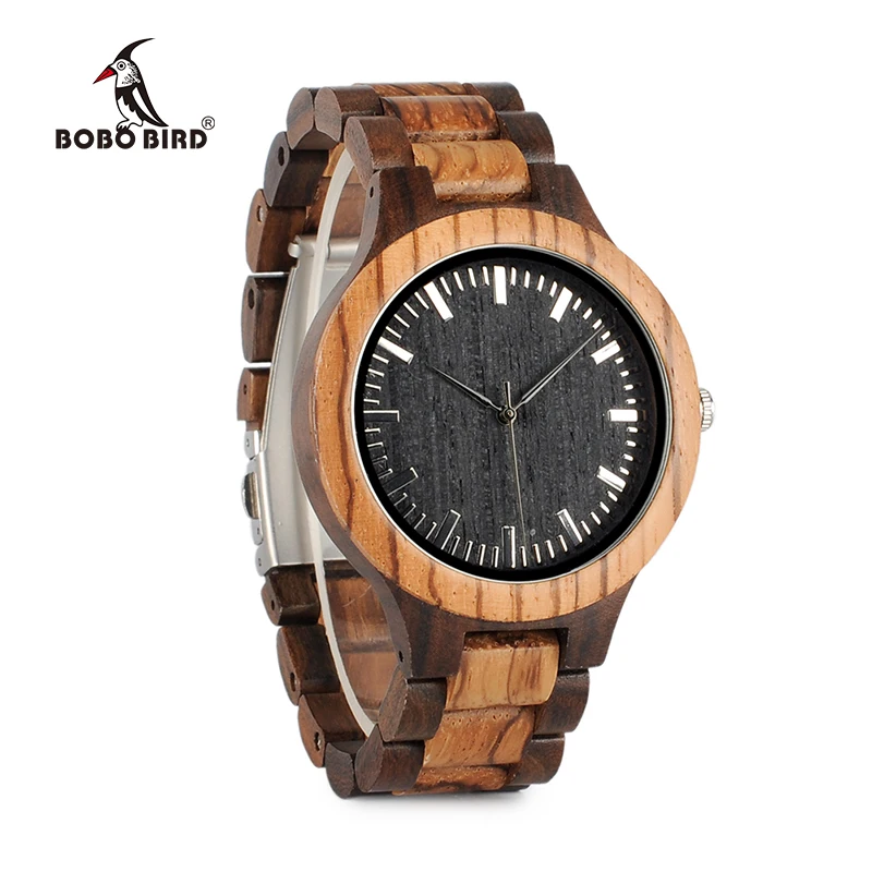 BOBO BIRD WD30 Brand Designer Mens Zebra Wood Watch Wooden Band Quartz Watches for Men Japan miyota 2035 Watch in Wood Box