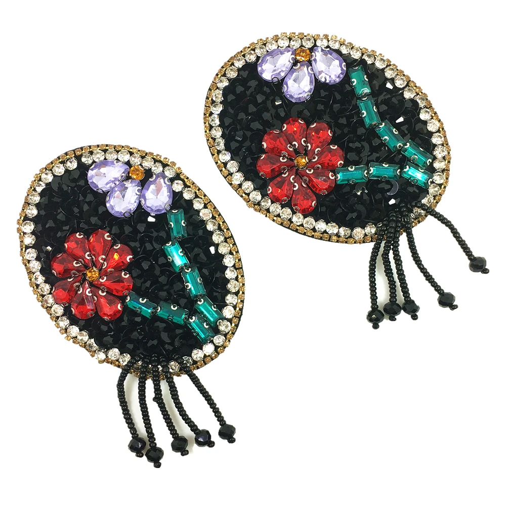 Buy 2pc Sew On Fringe Patch Crystal Beaded Flower