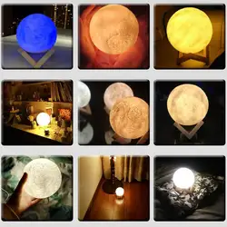 3D печать луна лампа красочные изменить сенсорный USB светодио дный светодиодный ночник домашний декор творческие подарки для детей жена