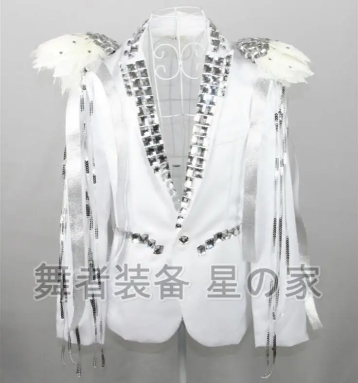 

S-XXXL 2019 new European and American personality stage suit male DJ singer white stick drill suit blazers singercostume