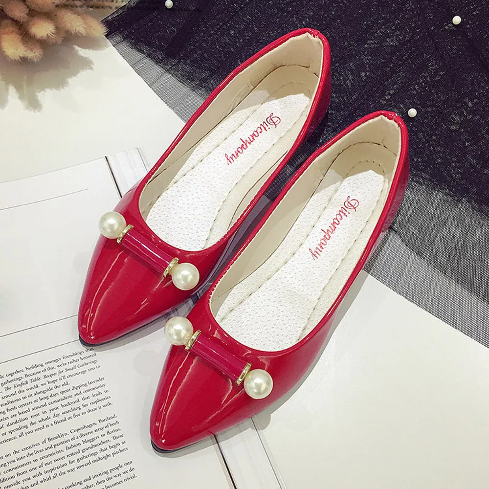 

New Fashion Shoes Women Ladie Casual Shoes Artificial Leather Pregnant Women Shoes Pearl Breathable Comfortable Flat Shoes
