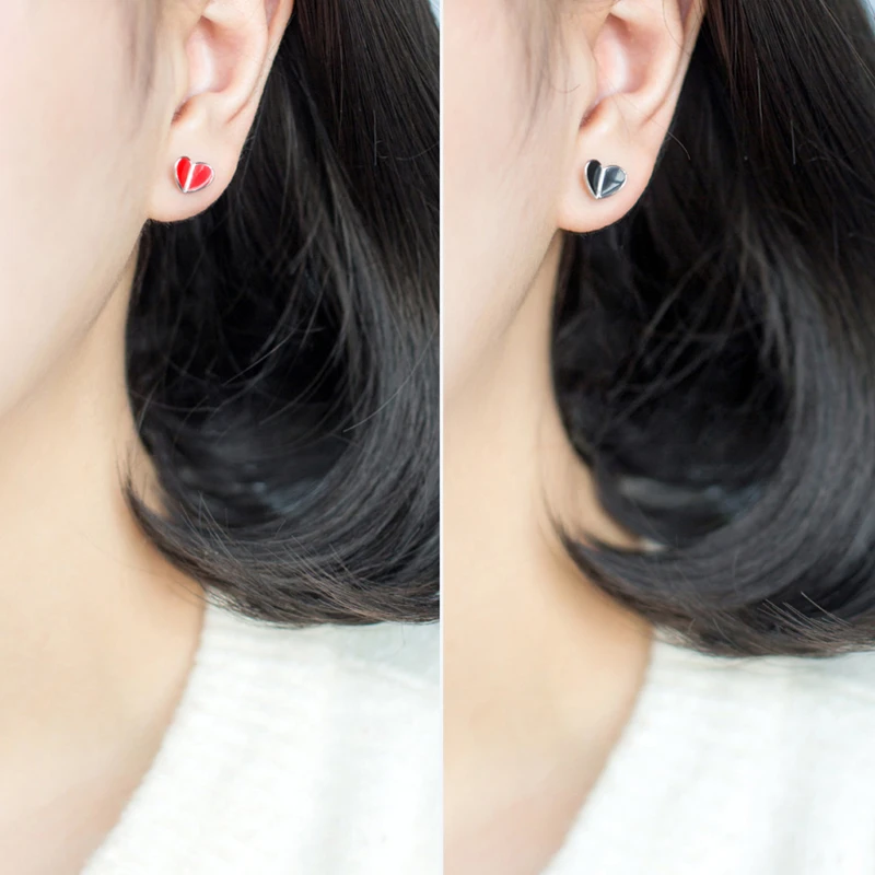 100 925 Sterling Silver Colorful Red Black Heart Stud Earrings For 100 925 Sterling Silver Colorful Red Black Heart Stud Earrings For Women Small Love Fashion Jewelry Brincos In From