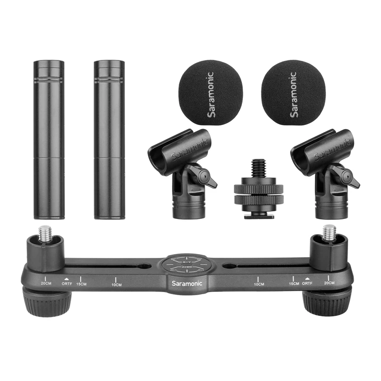 Saramonic New Pair of Cardioid Studio Microphones & Windshields, Mic Clips, Spacing Bar Mount for Vocal & Instrument Recording