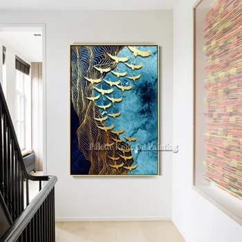 

Golden Bird Modern Abstract Print Oil Paintings Wall Art Prints Picture on Canvas Cuadros Decoracion for Living Room Wall decor
