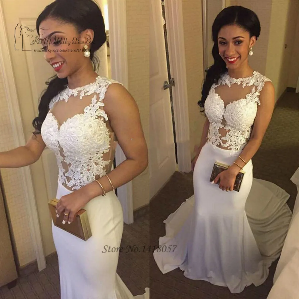

Robe de Soiree Sexy White Mermaid Formal Evening Gowns Lace Prom Dresses Cheap Long Evening Party Dress Sweep Train 2017