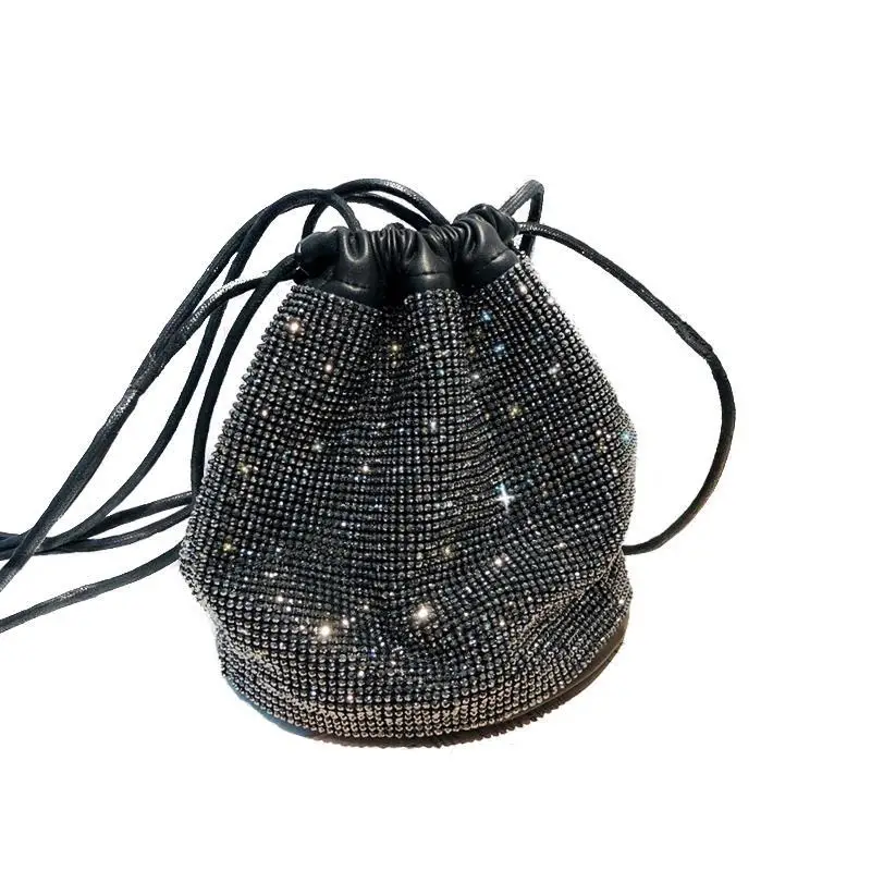 

Spring New Korean Version Women Bag Small Rhinestone Bucket Bag Trend High Quality Leather Single Shoulder Messenger Bag GBA57