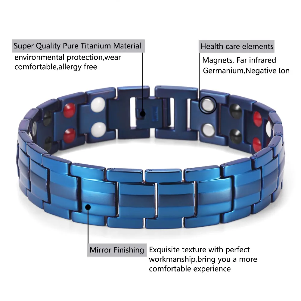 Rainso Германий Браслеты Отрицательные ионы Магнитного Ele Для мужчин ts Титан синий позолоченный браслет Для мужчин аксессуары спорт браслеты