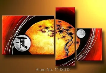 

Hand Painted Home Decoration 3 Panel Pine Set Abstract Yellow Tree Oil Painting Modern On Canvas Wall Picture For Living Room