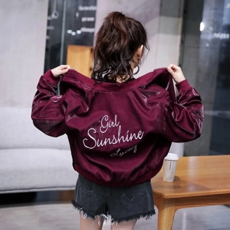 

Spring Autumn 2019 Women Korean Loose BF Harajuku Style Baseball Jacket female Embroidery Aviator Jacket coat new Y1168