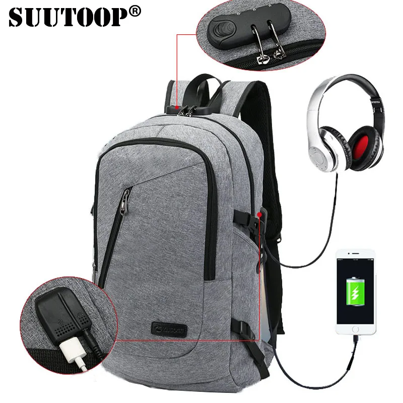2019 الرجال حقيبة سفر الذكور مكافحة سرقة أقفال كلمة كمبيوتر محمول USB شحن حقيبة مدرسية جديد الأزياء الرياضية المدرسية