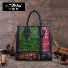 Женская сумка с вышивкой из натуральной кожи с верхней ручкой, сумки на плечо ручной работы из коровьей кожи, сумка-мессенджер с английскими буквами