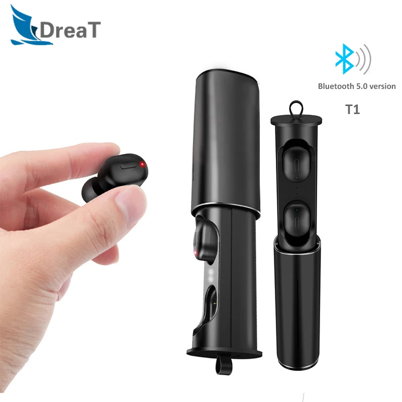 

TWS T1 Bluetooth 5.0 Headphone 3D True Wireless Earphone Stereo Earbuds With Mic Portable HiFi Dual Headset With Charging Box