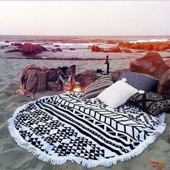 

2016 New Summer Large Microfiber Printed 1.5m Round Beach Towels With Tassel Circle Beach Towel Serviette De Plage Free shipping