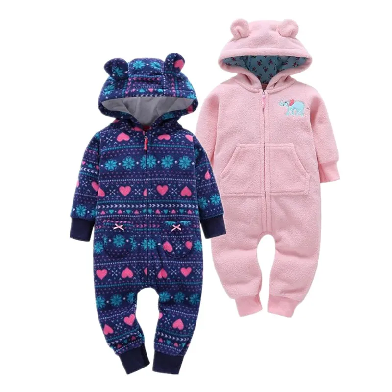 Fashion 2017 National style baby clothes with hooded Ear cute baby girl jumpsuits soft fleece outerdoor