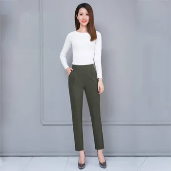 

ROPALIA Ladies Fashion Pencil Pants Solid Women High Elastic Waist Casual Slim Pants Women Pants Work Wear Trousers
