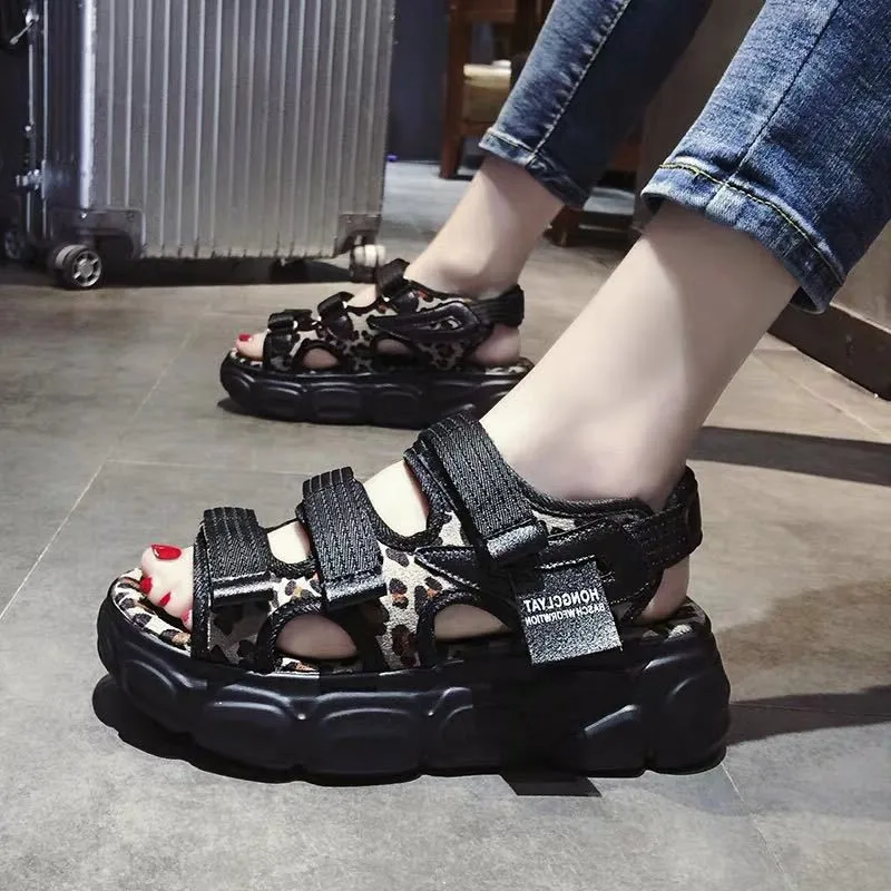 

Fashion Leopard Women Platform Sandals 2019 Breathable Hook Loop Non-slip Ladies Walking Summer Beach Sandals Zapatillas Mujer