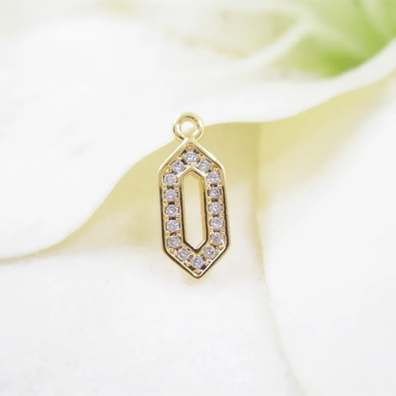 

K color Gold color small crystal rhombus Charms Hollow golden brass Pendants for making Jewelry accessories 5*13.5mm 3pcs