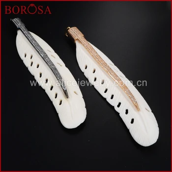 

BOROSA Wholesale Natural OX Bone Carved Long Leaves Pendant Handcraft Fashion Druzy Pendants for Necklace Jewelry Finding WX334