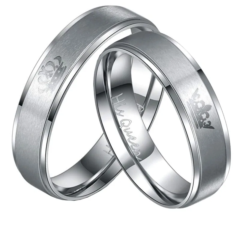 

1 Pair New Design Lover Rings Wholesale Silver Stainless Steel HIS QUEEN And HER KING Couple Rings For Lovers
