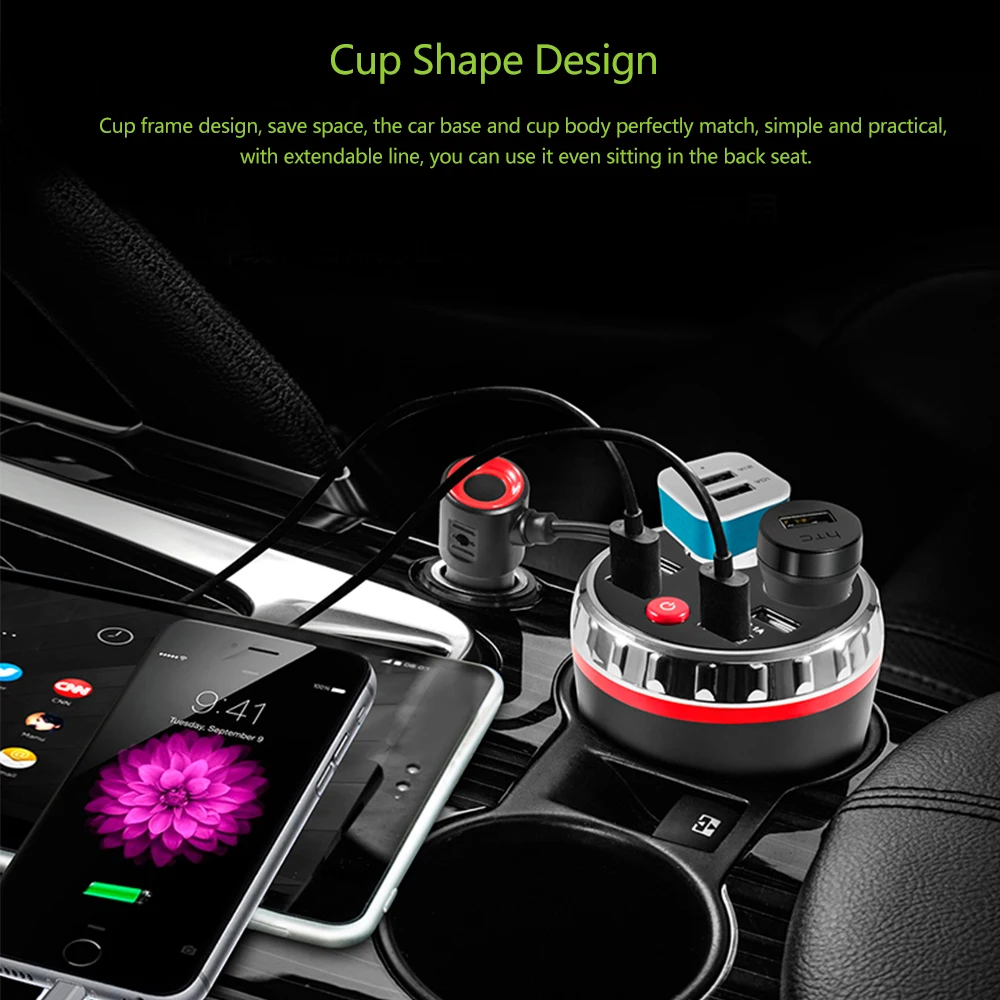 4 USB 5V Car Charging Kit Holder 2 Car Charger Socket Charging Cup 2.1A Port Universal Battery Test