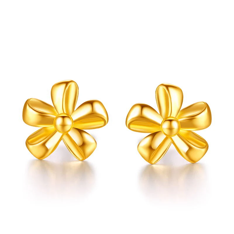 

Pure 999 Yellow Gold Flower Earrings Women Fashion Stud Earrings 1.95g