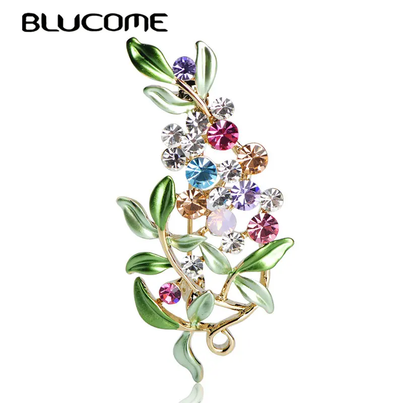 

Blucome Flower Brooches For Women Enamel Brooches Jewelry Hijab Pins Austrian Crystal Decorative Garment Dress Accessories Pin