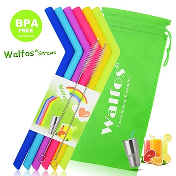 

WALFOS FOOD GRADE 6 pieces Silicone Regular Size Reusable Straws for mug Tumbler Reusable Straws for drinking