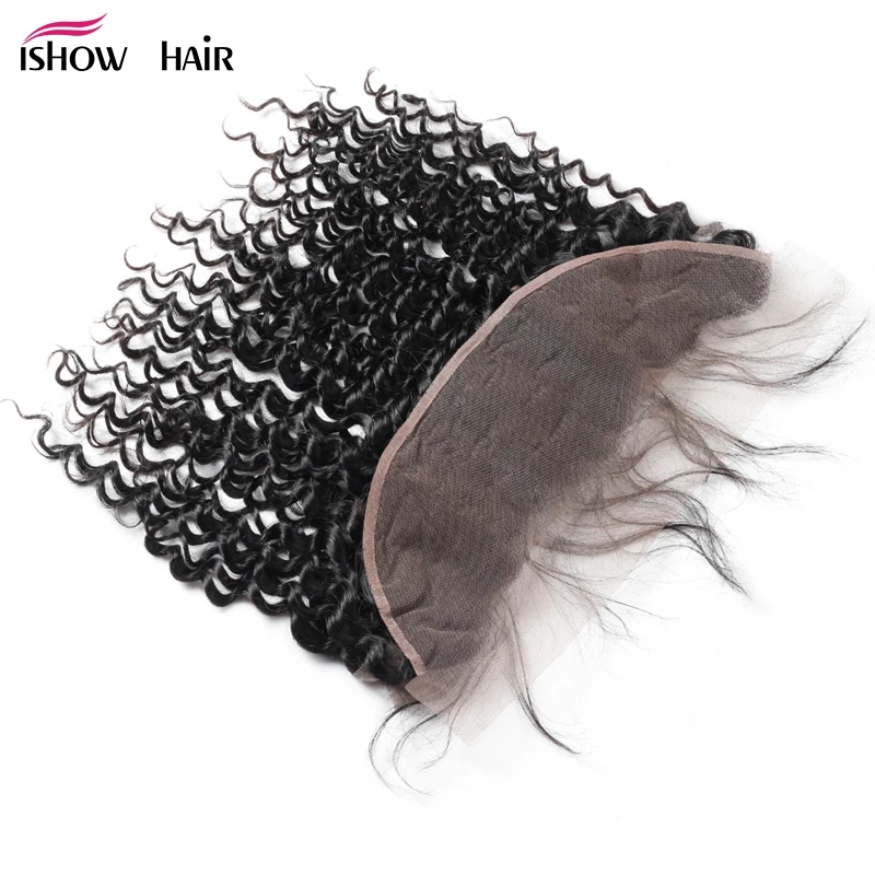 Ishow Brazilian Deep Wave Closure Ear To Ear Pre Plucked Lace Frontal Non Remy Hair 100% Human Hair Frontal With Baby Hair