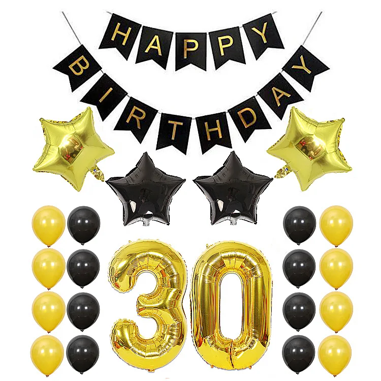 

40inch 18th/21st/30th/40th/50th/60th Black Golden Number Balloons Latex Helium Balloon Banner Happy Birthday Party Decoration