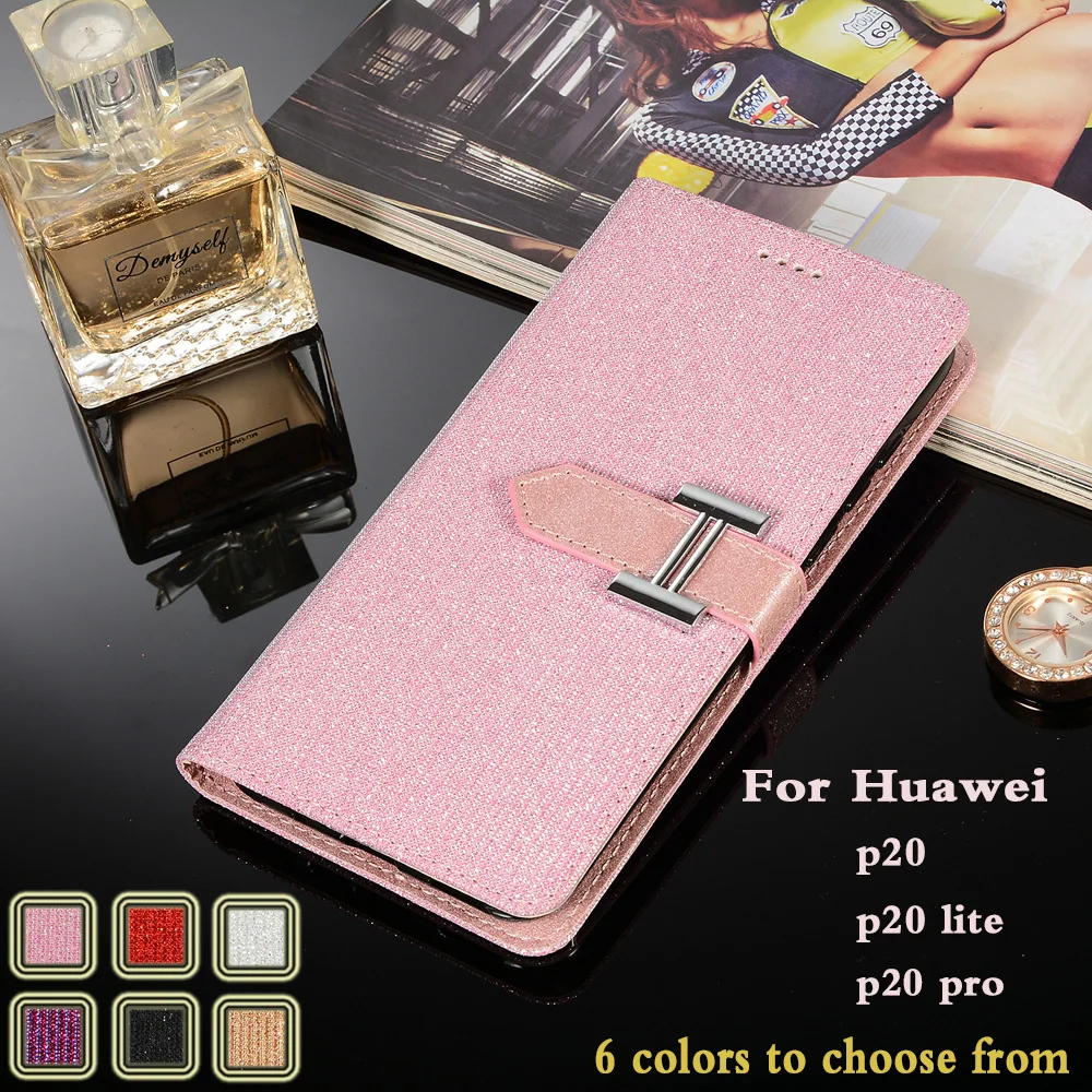 

for Huawei P20 pro leather wallet flip cover mobile phone for Huawei P20 Lite Nova 3E luxury Gold sequins stander cardslot case