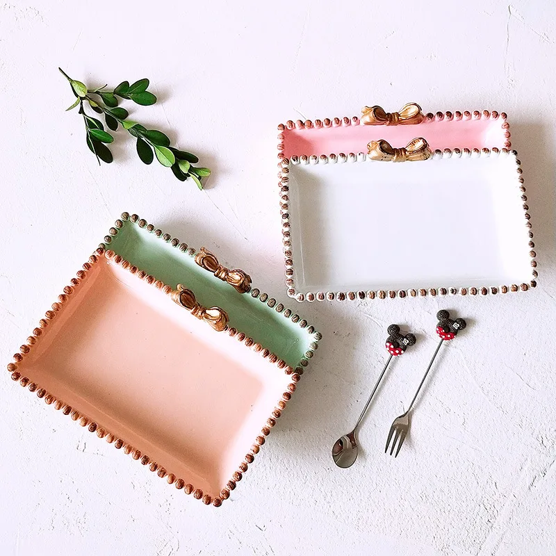

Rectangle Lace Resin White Tray Green Jewelry Storage Trays Bow-knot Purple Cake Desserts Decorative Dish Organization Plate
