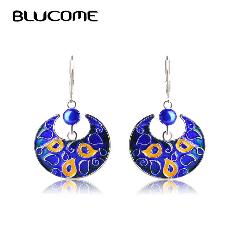 Женские серьги-подвески Blucome желтые серьги с эмалью в форме Рожков украшение для